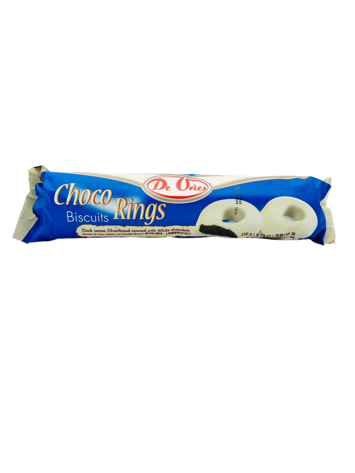 De Vries Choco Rings White Choc Covered Biscuits 150g